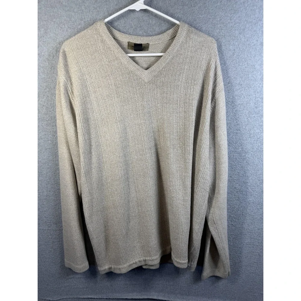 Axist Sweater Mens XL Beige V Neck Pullover Knit Acrylic Long Sleeve Casual